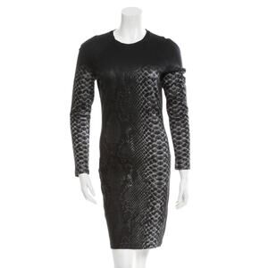Christopher Kane Snakeskin Print Long Sleeve Dress L Black Grey Fitted Italy